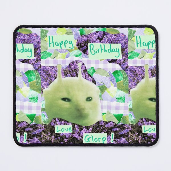 Vista previa del artículo con la obra «¡Feliz cumpleaños, amor glorp! | Arte de collage gnarpy glorp de gato alienígena verde hecho a mano», diseñado y vendido por OnBambisMind.