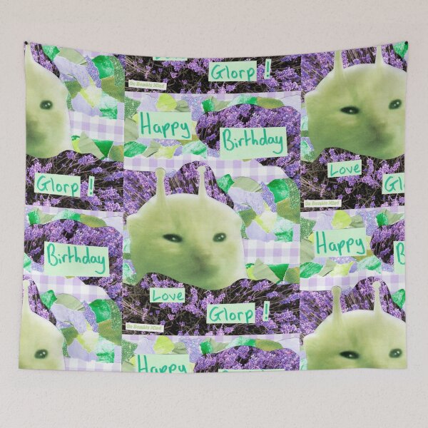 Item preview, Happy Birthday, love glorp! | Handmade Green alien Cat glorp gnarpy collage art designed and sold by OnBambisMind.