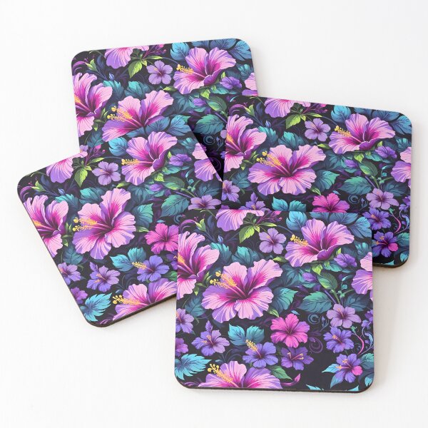 Item preview, Purple Hibiscus flowers seamless pattern 80s retro vintage  designed and sold by BorgSpareParts.