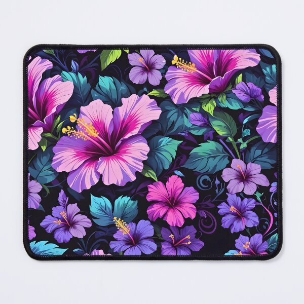Item preview, Purple Hibiscus flowers seamless pattern 80s retro vintage designed and sold by BorgSpareParts.