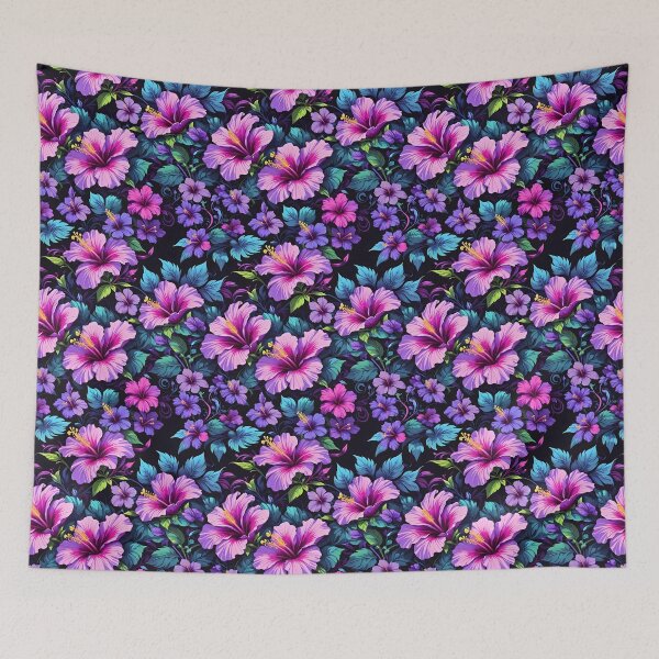 Item preview, Purple Hibiscus flowers seamless pattern 80s retro vintage  designed and sold by BorgSpareParts.