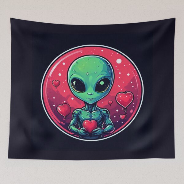 Item preview, Alien and hearts designed and sold by Planetporridge.