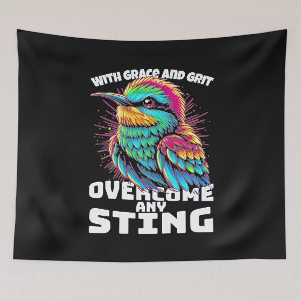 Item preview, WITH GRACE AND GRIT, OVERCOME ANY STING: Vibrant Bee-Eater's Flight in Neon Colors designed and sold by SplashTastic.