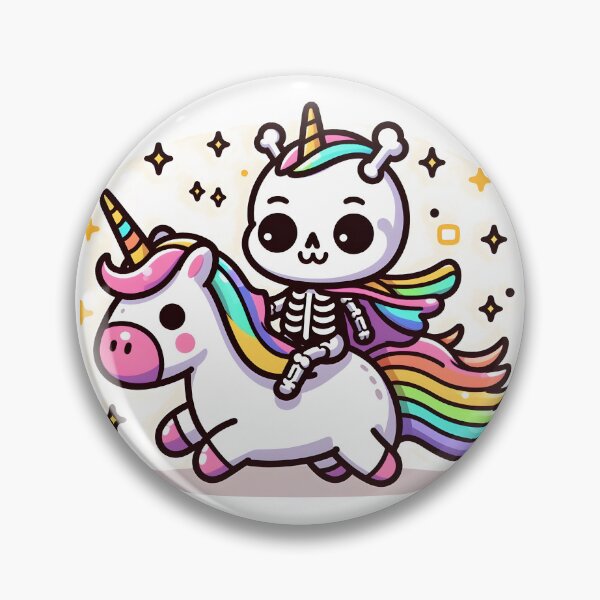 Artikelvorschau, Kawaii albernes Skelett mit Einhornhorn und Regenbogenumhang, der auf einem Einhorn reitet entworfen und verkauft von CanvasCutie.