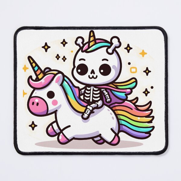Item preview, Kawaii Silly Skeleton With Unicorn Horn And Rainbow Cape Riding A Unicorn designed and sold by CanvasCutie.