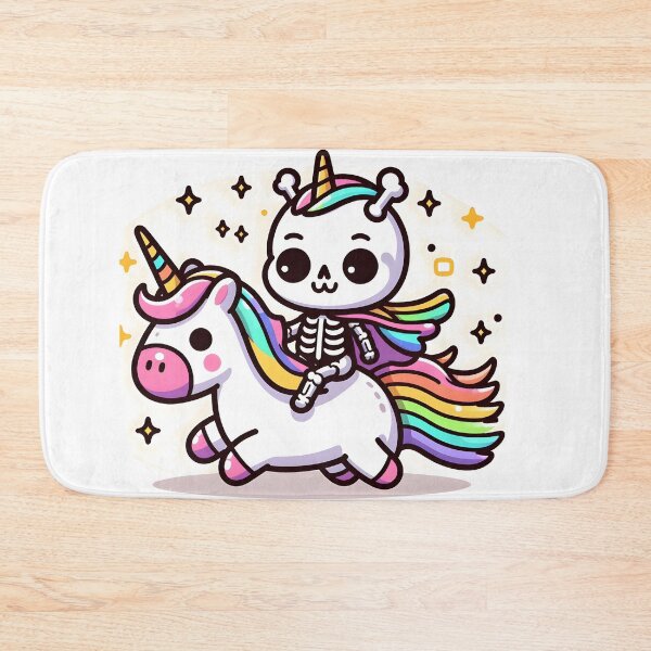 Item preview, Kawaii Silly Skeleton With Unicorn Horn And Rainbow Cape Riding A Unicorn designed and sold by CanvasCutie.