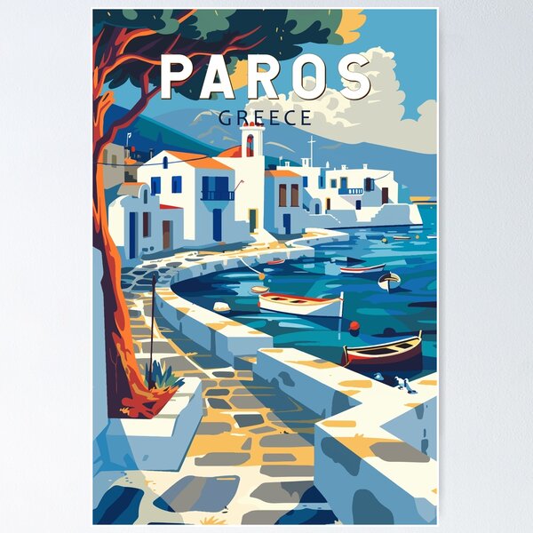 Item preview, Paros Greece Travel Art Vintage designed and sold by KrisSidDesigns.