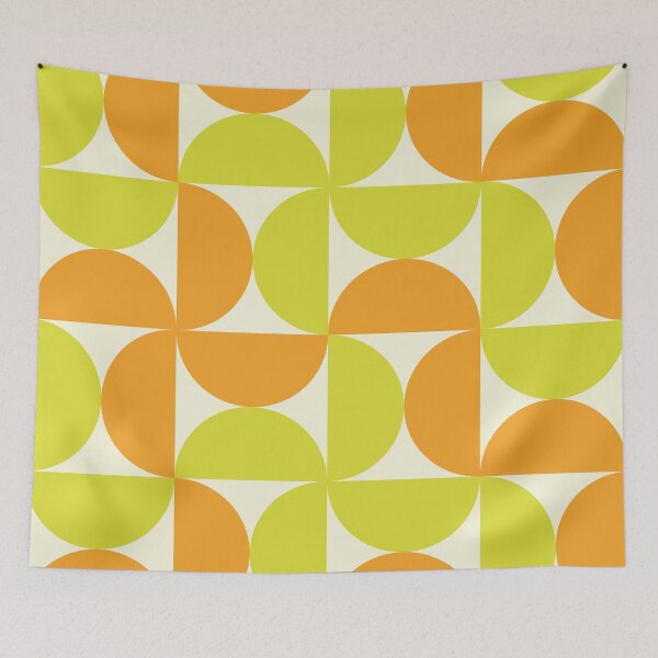 Item preview, Minimalist Geometric Mid Century Abstract Half Circles Pattern in Yellow and orange designed and sold by Yasminepatterns .