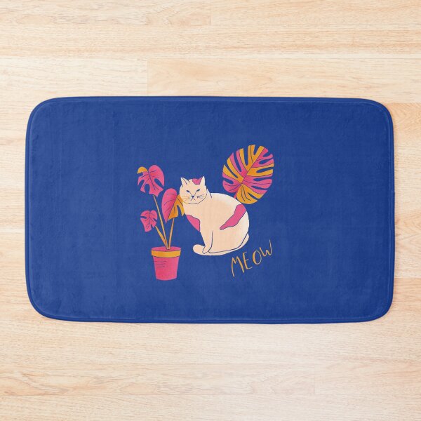 Item preview, Plants and a Cute Cat in Vibrant Pink, Blue and Cream for  designed and sold by aneladesigns.