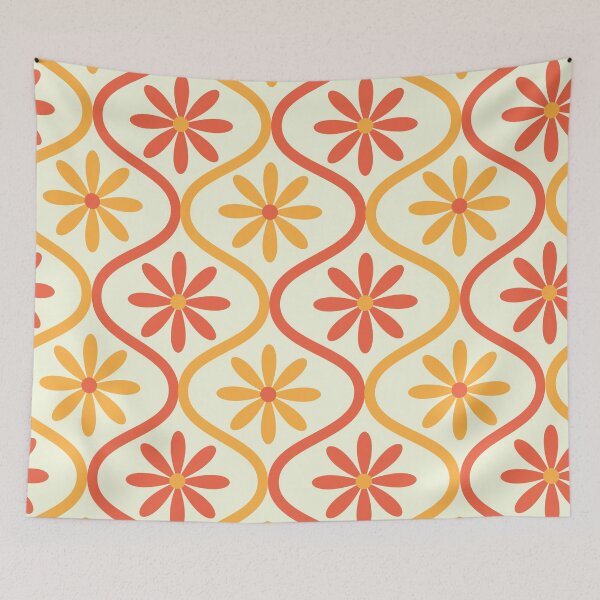 Item preview,  Orange and Yellow Retro Flowers on Mid Century Ogee Pattern  designed and sold by Yasminepatterns .