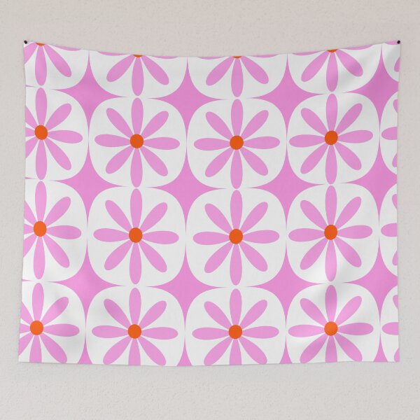 Item preview, Retro Hot Pink Mod Flowers with Retro Stars Pattern  designed and sold by Yasminepatterns .