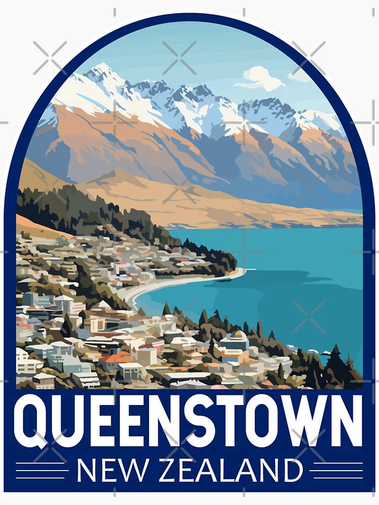 Thumbnail 3 of 3, Sticker, Queenstown New Zealand Travel Art Emblem designed and sold by KrisSidDesigns.