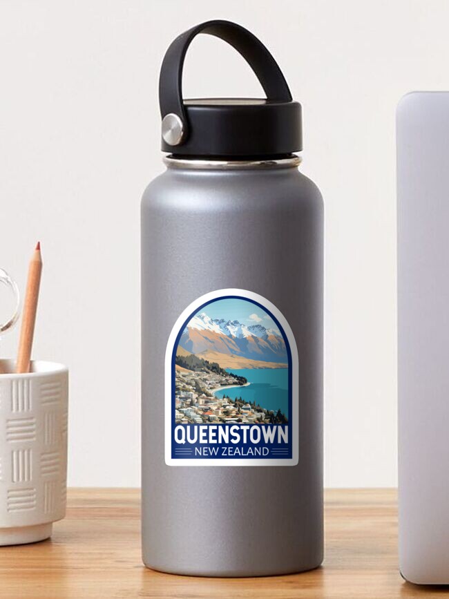 Thumbnail 1 of 3, Sticker, Queenstown New Zealand Travel Art Emblem designed and sold by KrisSidDesigns.