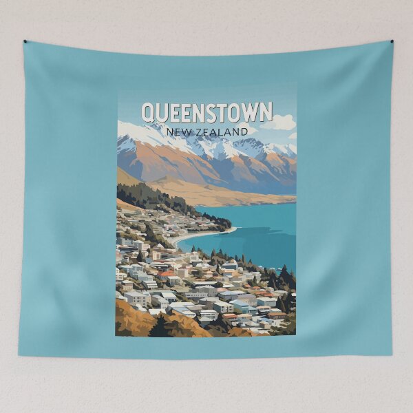 Item preview, Queenstown New Zealand Travel Art Vintage designed and sold by KrisSidDesigns.