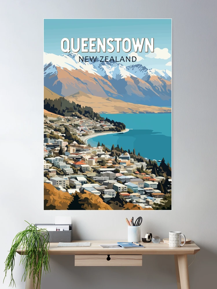 Queenstown New Zealand Travel Art Vintage