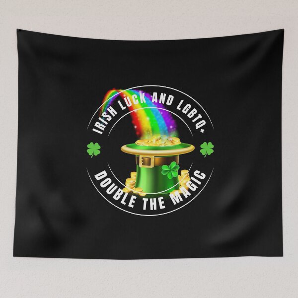 Item preview, Irish luck LGBTQ+ Love Double The Magic St Patrick's Day T shirt, Pot of gold hat with shamrocks and rainbow,  17th March T shirt, rainbow, Shamrocks, Pot of gold hat designed and sold by PrideBeProud.