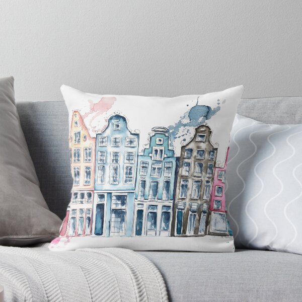 Item preview, Amsterdam Dutch Houses Watercolour Whimsical Print designed and sold by TheArtOfNata.