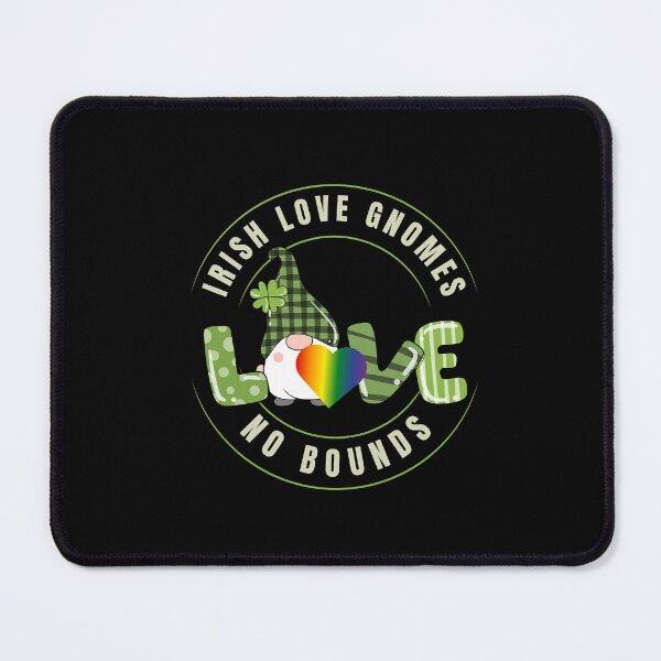 Item preview, Irish Love Gnomes, No Bounds LGBTQ+ St Patricks t-shirt, gnome in green hat with 4 leaf clover, and rainbow heart graphic, 17th March Tees,  designed and sold by PrideBeProud.