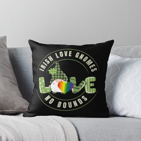 Item preview, Irish Love Gnomes, No Bounds LGBTQ+ St Patricks t-shirt, gnome in green hat with 4 leaf clover, and rainbow heart graphic, 17th March Tees,  designed and sold by PrideBeProud.