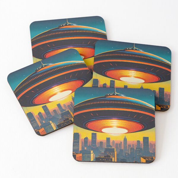 Item preview, Glowing Orange Anomaly: Giant UFO Dominates Cityscape designed and sold by GrizzlyCollective.