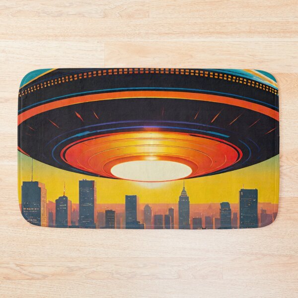 Item preview, Glowing Orange Anomaly: Giant UFO Dominates Cityscape designed and sold by GrizzlyCollective.
