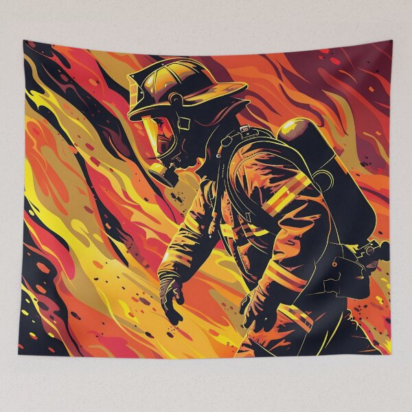 Item preview, Vector Firefighter with Flames Background designed and sold by dcrc.