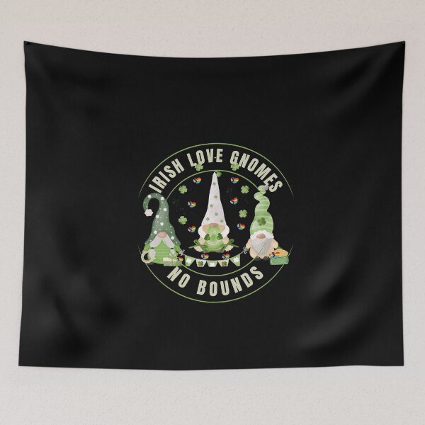 Item preview, Irish Love Gnomes , No Bounds LGBTQ+ St Patrick's t-shirt, Gnomes with green hats and shamrocks and pride hearts, 17th March tees,  designed and sold by PrideBeProud.