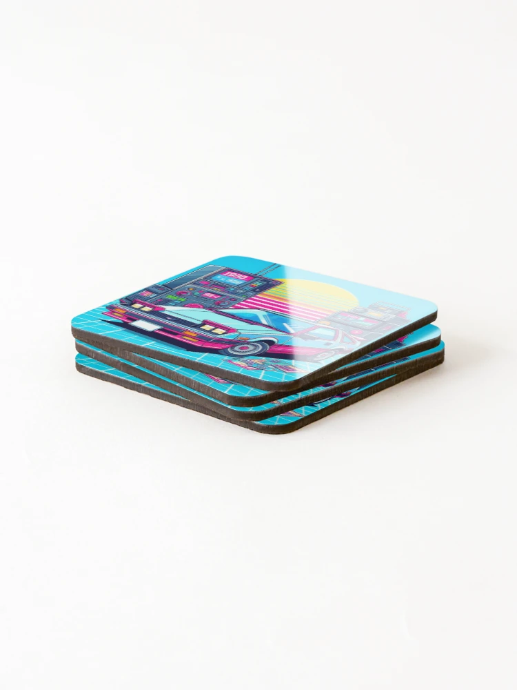 Thumbnail 4 of 5, Coasters (Set of 4), 80s Retro Ride: Aesthetic Car Sticker Design designed and sold by StickerStudio27.