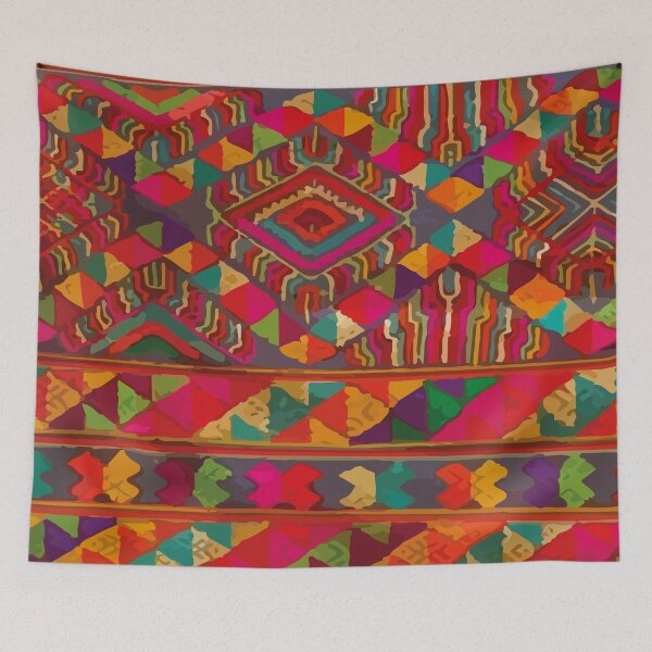 Item preview, Orange chevron ethnic embroidery folk art textile maximalist decor designed and sold by T-Mex.
