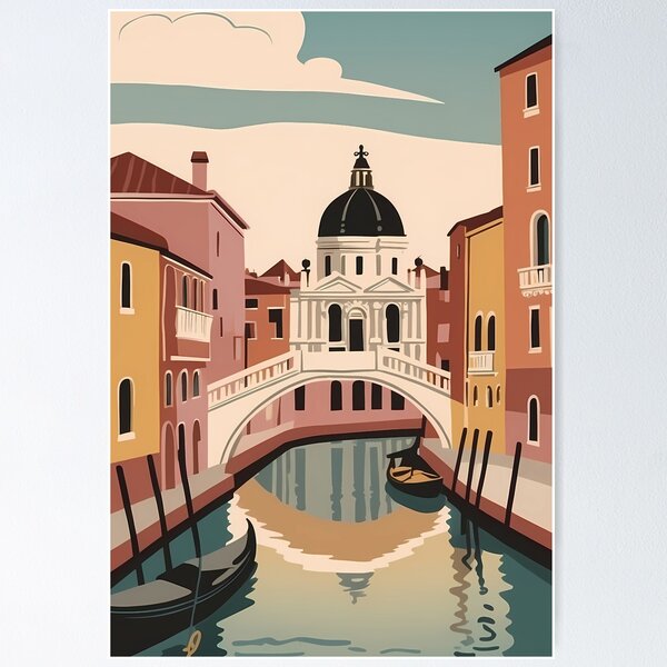 Item preview, Vintage illustration of canals in Venice, Italy designed and sold by VintageFlow.