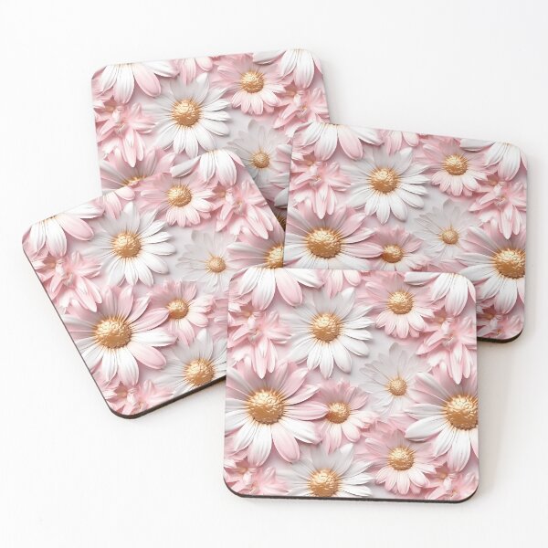 Item preview, 3 D Floral Pattern. Pastel Pink, Gold and White Daisy Flower designed and sold by MargaretFasDes.