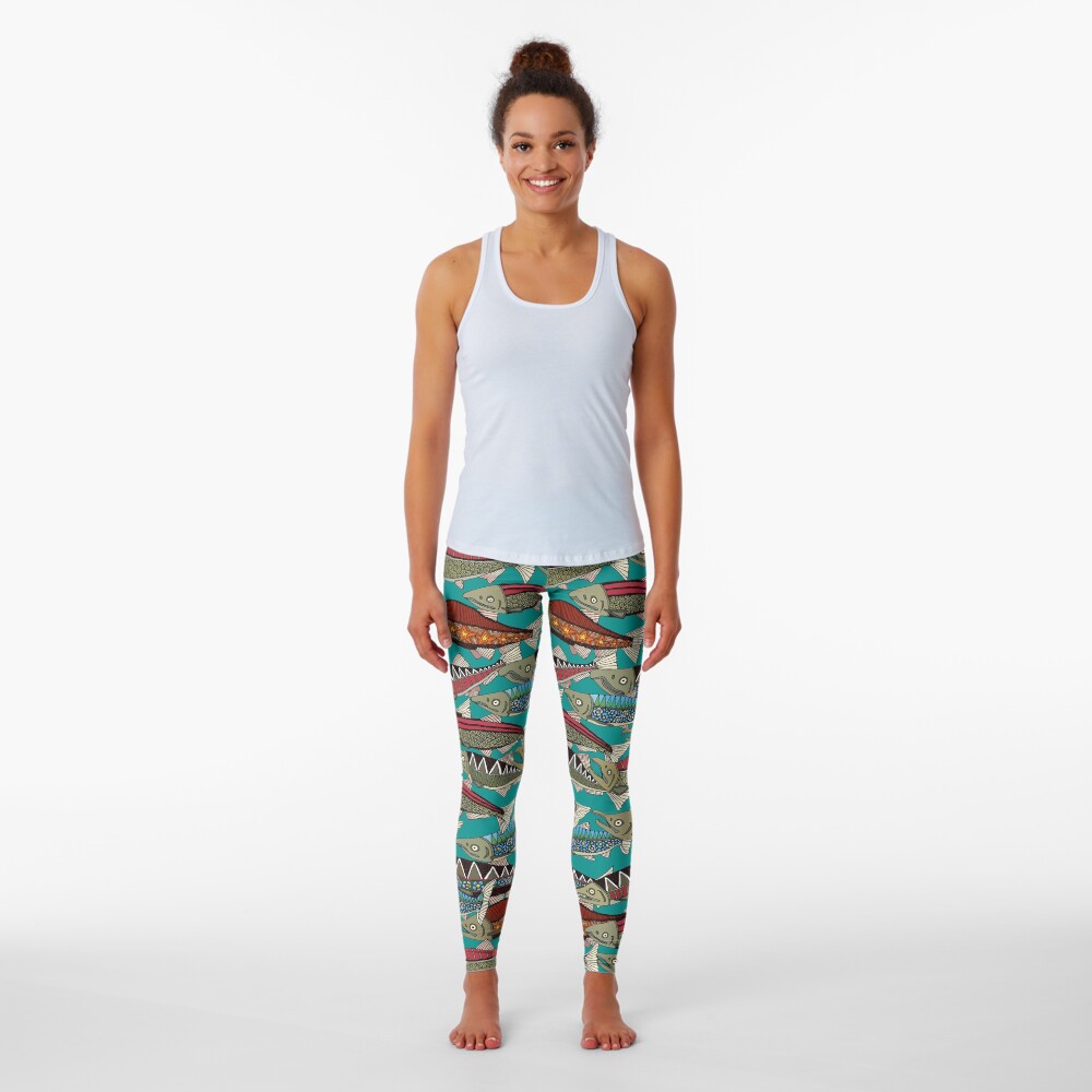 Alaskan salmon teal Leggings