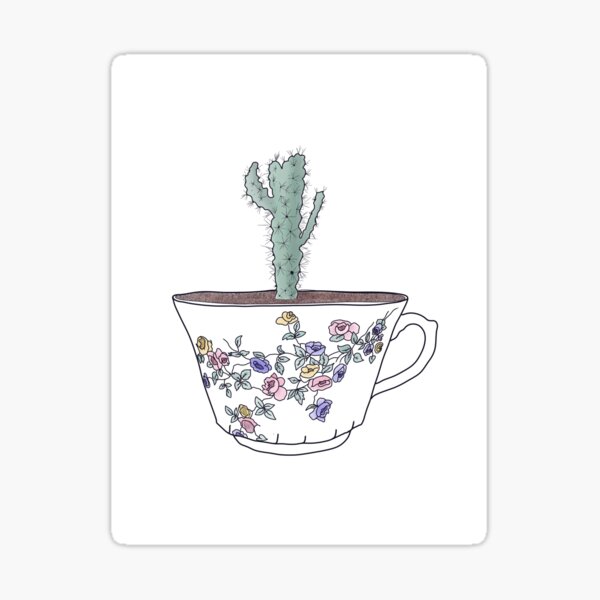 Cactus in a tea cup Sticker