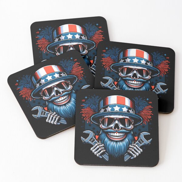 Item preview, USA Patriotic American Flag Bearded Skull Mechanic Auto Cars Racing Garage 4th of July Independence Day Cool Skull Beard designed and sold by CarantinedChaos.