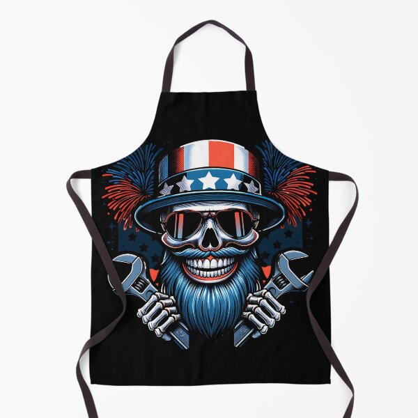 Item preview, USA Patriotic American Flag Bearded Skull Mechanic Auto Cars Racing Garage 4th of July Independence Day Cool Skull Beard designed and sold by CarantinedChaos.