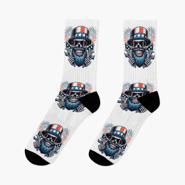 Item preview, USA Patriotic American Flag Bearded Skull Mechanic Auto Cars Racing Garage 4th of July Independence Day Cool Skull Beard designed and sold by CarantinedChaos.