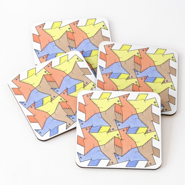 Artikelvorschau, Geometrische Vögel in einer vierfarbigen Tessellation entworfen und verkauft von tessellationfan.