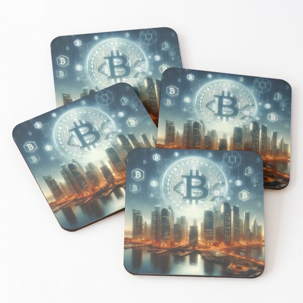 Item preview, A futuristic cityscape with buildings made of bitcoin designed and sold by TrendSh0p.