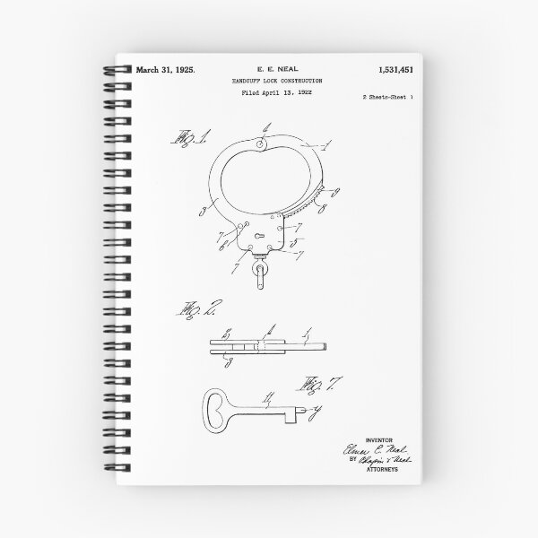 Artikelvorschau, Handcufflock Konstruktion Patent Poster auf weißem Hintergrund entworfen und verkauft von Peek-Designs.