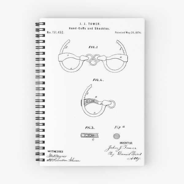 Artikelvorschau, Handschellen 1874 Vintage Patent Art Weißer Hintergrund entworfen und verkauft von Peek-Designs.