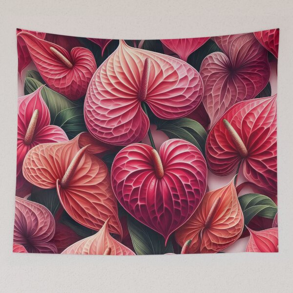 Item preview, Crimson Elegance Lush Anthuriums in a Velvet Floral Embrace designed and sold by ArtComixHaven.