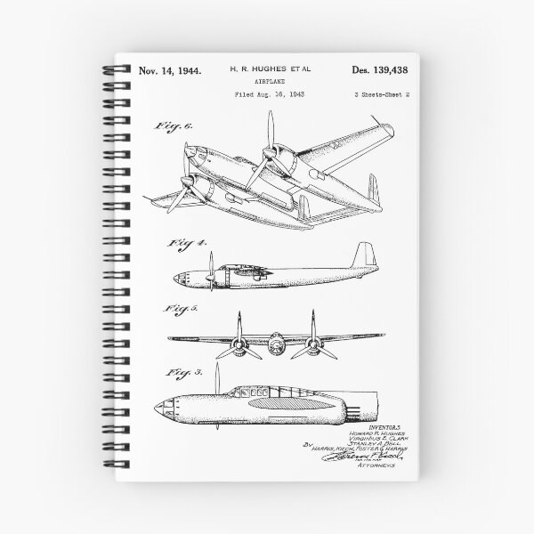 Artikelvorschau, Howard Hughes Flugzeug-Patentkunst, weißer Hintergrund entworfen und verkauft von Peek-Designs.