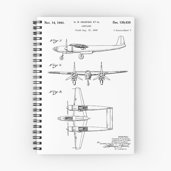 Artikelvorschau, Hughes Aircraft 1944 Vintage Patent weißer Hintergrund entworfen und verkauft von Peek-Designs.