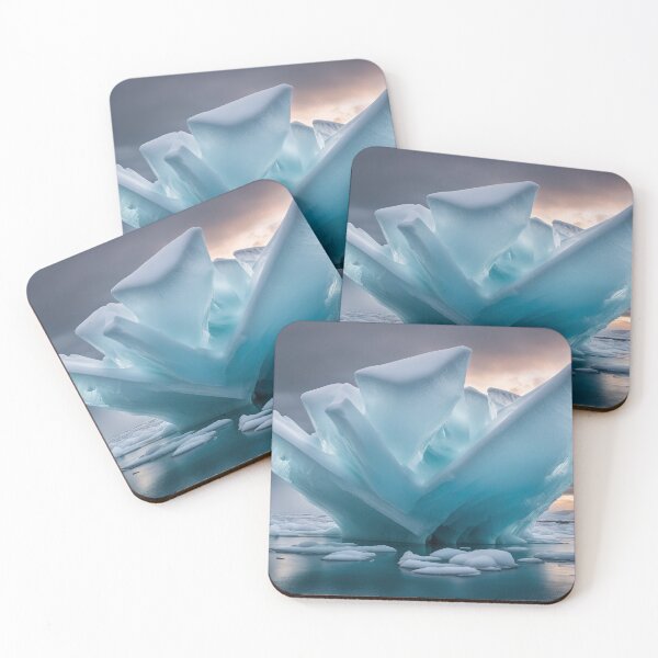 Item preview, An iceberg is featured in the middle of the image, with a dark and cloudy sky above it. The water around the iceberg is calm, and it is covered with numerous ice floes designed and sold by petrovk.