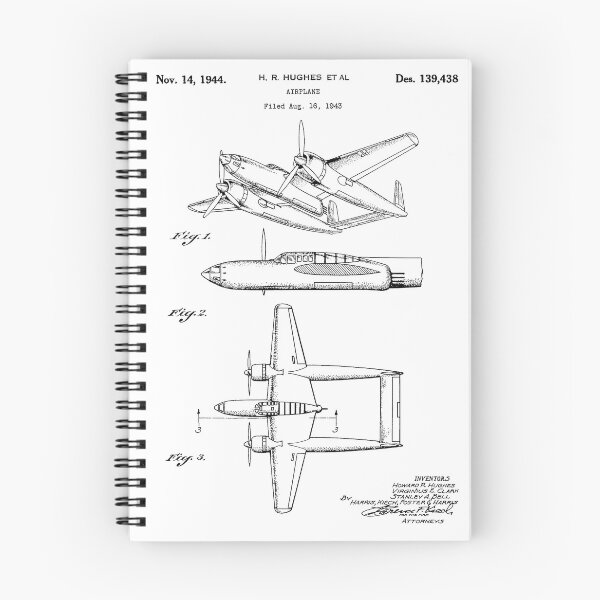Artikelvorschau, Hughes Flugzeug 1944 Vintage Patent weißer Hintergrund entworfen und verkauft von Peek-Designs.