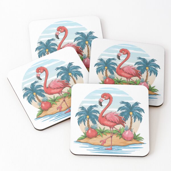 Item preview, tropical island paradise with flamboyant flamingo designed and sold by Firas Aljazzar.