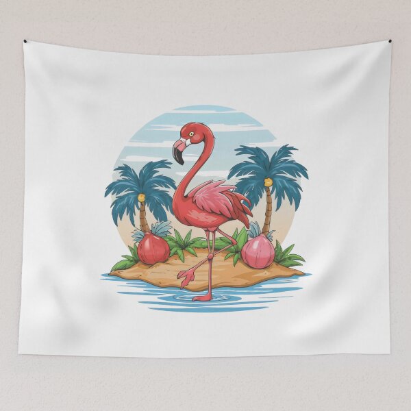 Item preview, tropical island paradise with flamboyant flamingo designed and sold by Firas Aljazzar.