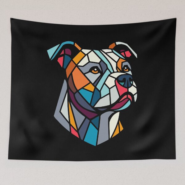 Item preview, staff dog, staffy Staffordshire bull terrier geometric art, pop art, polygonal illustration designed and sold by CutOriginalArt.