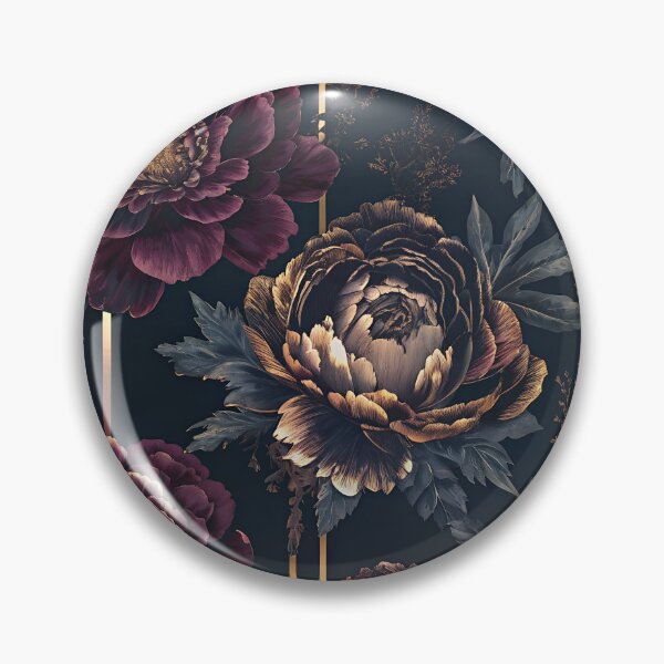 Item preview, Mid Century Modern Peony Flower Pattern Burgundy Plum Deep Dark Indigo and Gold designed and sold by patterncrow.