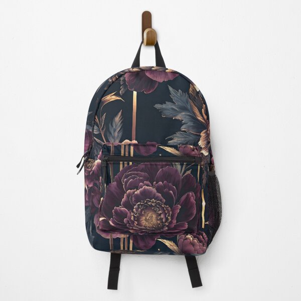 Item preview, Mid Century Modern Peony Flower Pattern Burgundy Plum Deep Dark Indigo and Gold designed and sold by patterncrow.